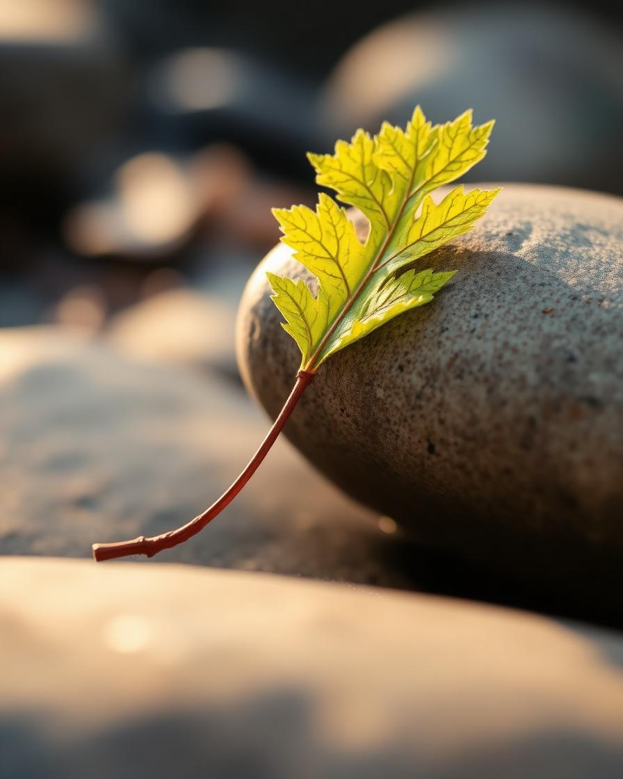 An alder leaf on a river stone