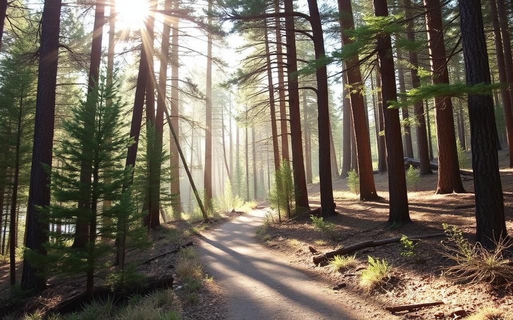 A gentle walking trail through pines